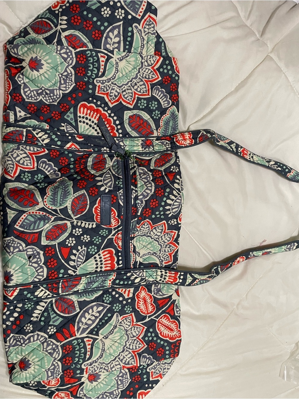 Vera Bradley Navy Tote with Red & Mint Floral Pattern